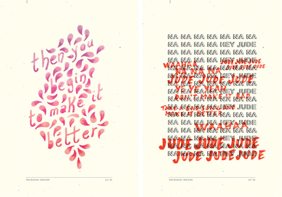 Hey Jude typography - Pantone marker illustrated lyrics by Stefano Agabio