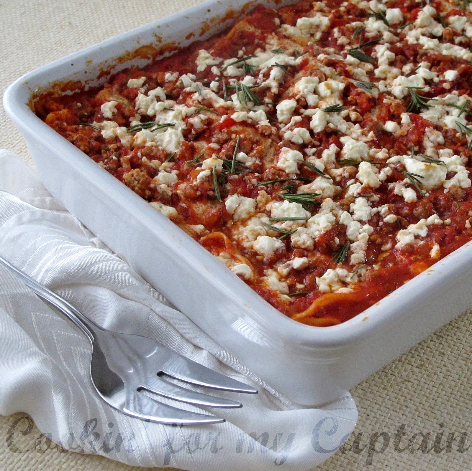 Cookin' for my Captain Greek Lamb and Feta Lasagna