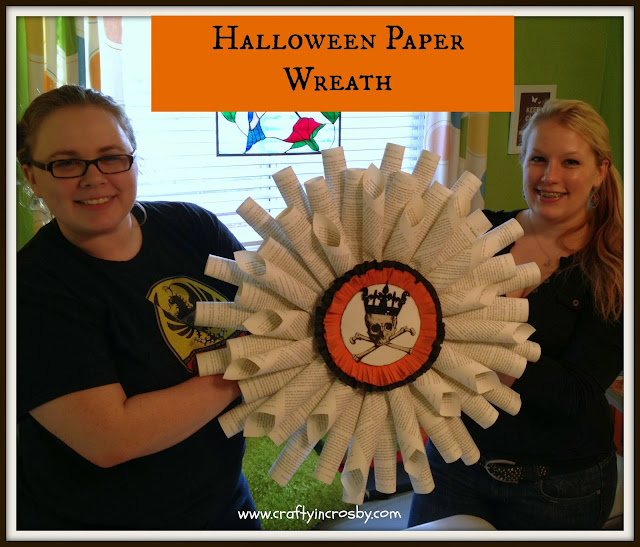 French Paper Wreath, Halloween decorations, paper crafting, skull and crossbones, skeleton