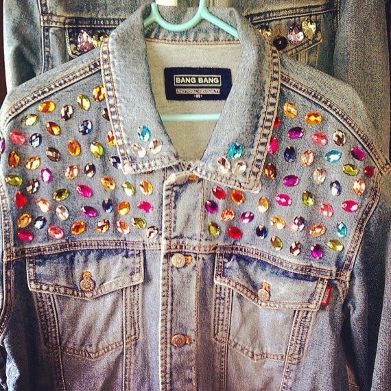 Reworked Rhinestone Vintage Denim Jacket
