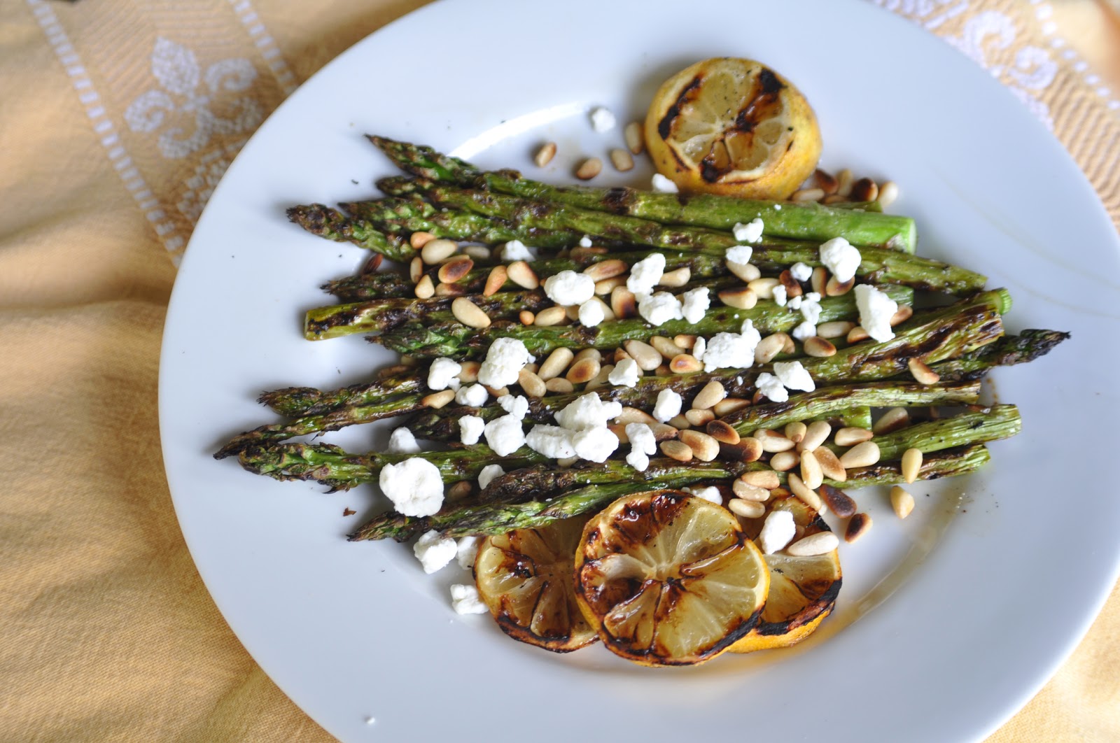 Two Blue Lemons Grilled Lemon Asparagus Goat Cheese & Pine Nuts