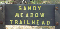 Sandy Meadow Trailhead sign next to Highway 4