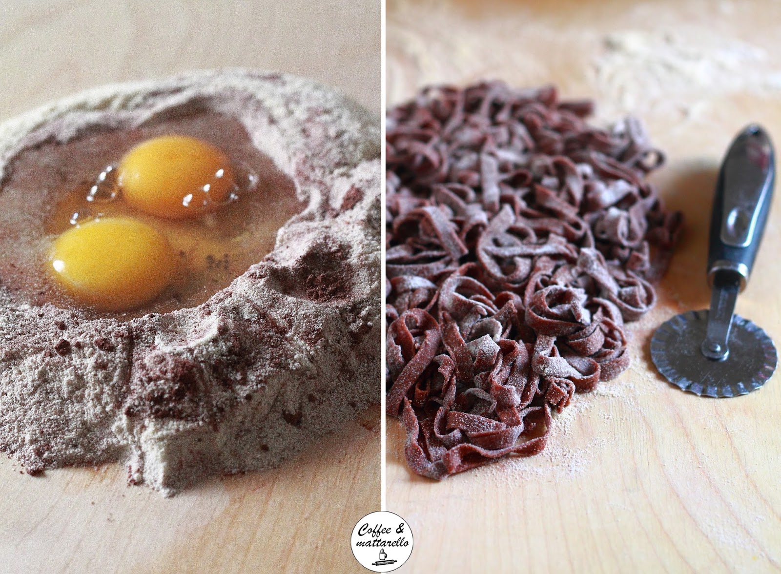 Tagliatelle al cacao con fonduta di parmigiano e prosciutto crudo croccante