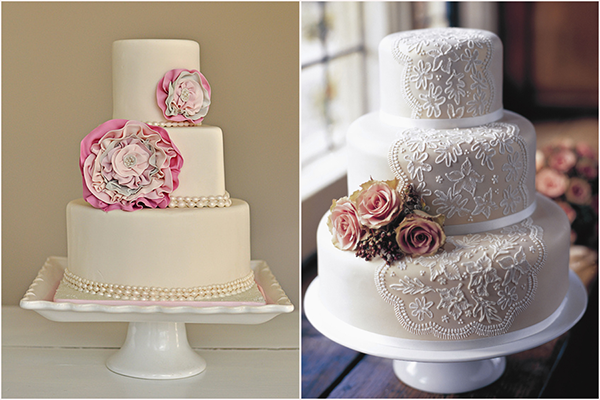 Floral and lace are two ways to coordinate the cake with linens and fresh 