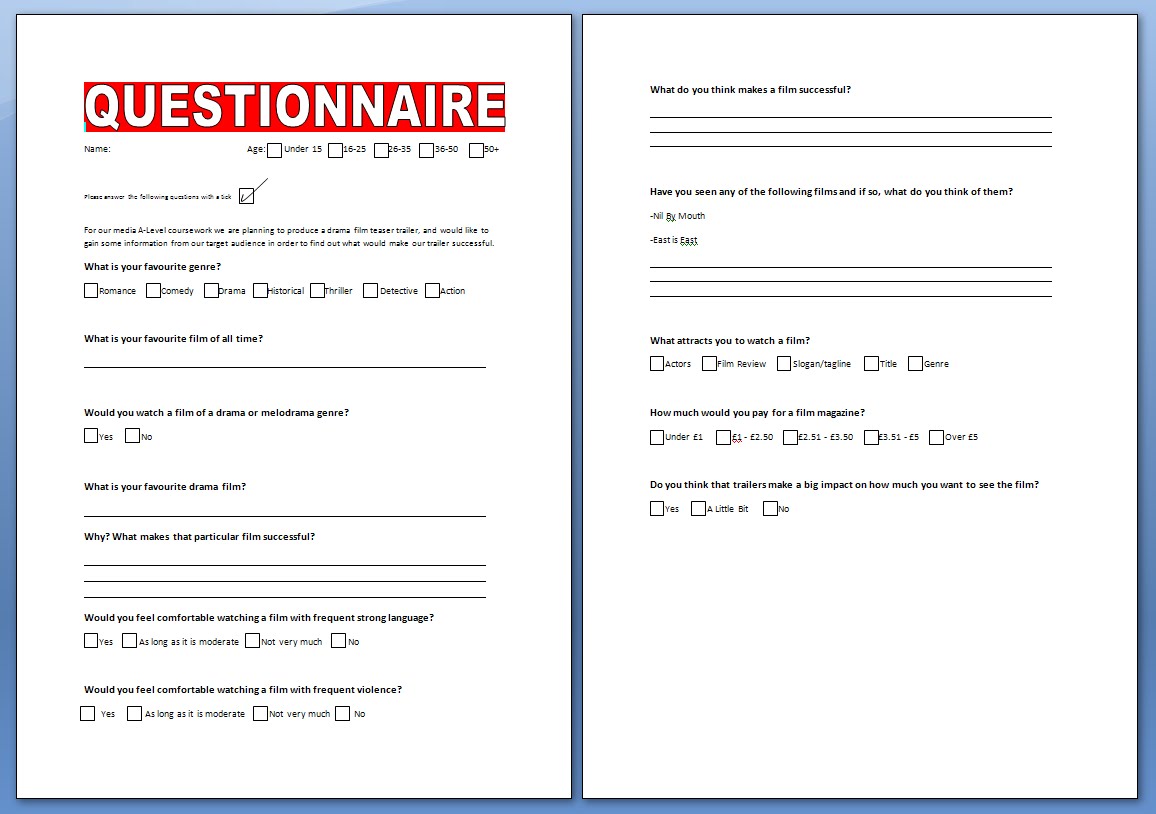 Sample questionnaire for research proposal image