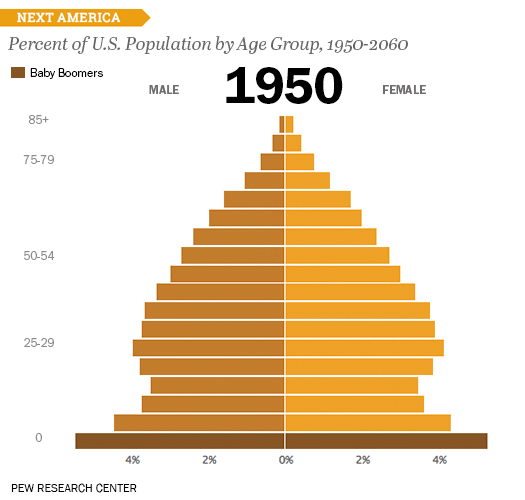 "demographic dividend in america: population by age group"
