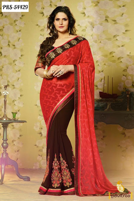 Bollywood Actress Zarin Khan Special Brown Braso Designer Saree Online Shopping