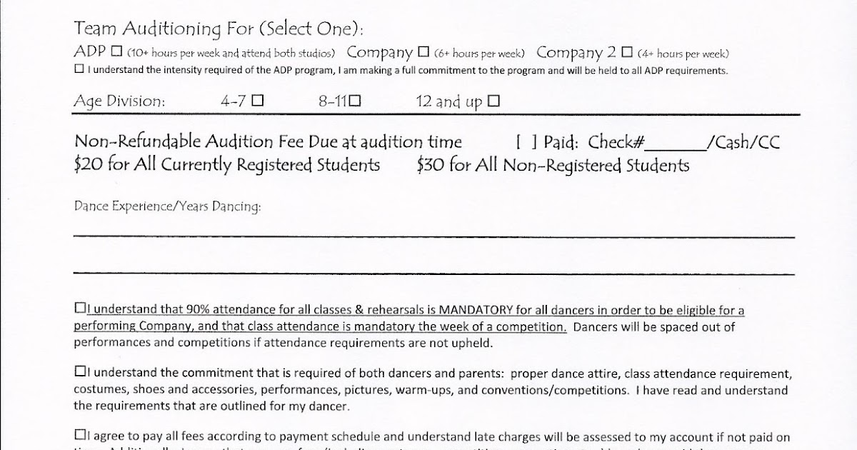 audition form dance audition form template