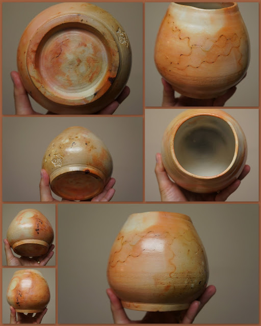 Foil saggar raku fired ceramic pot.
