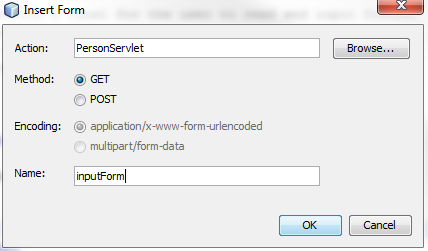 Insert Form Settings Window showing the settings for creating an input form