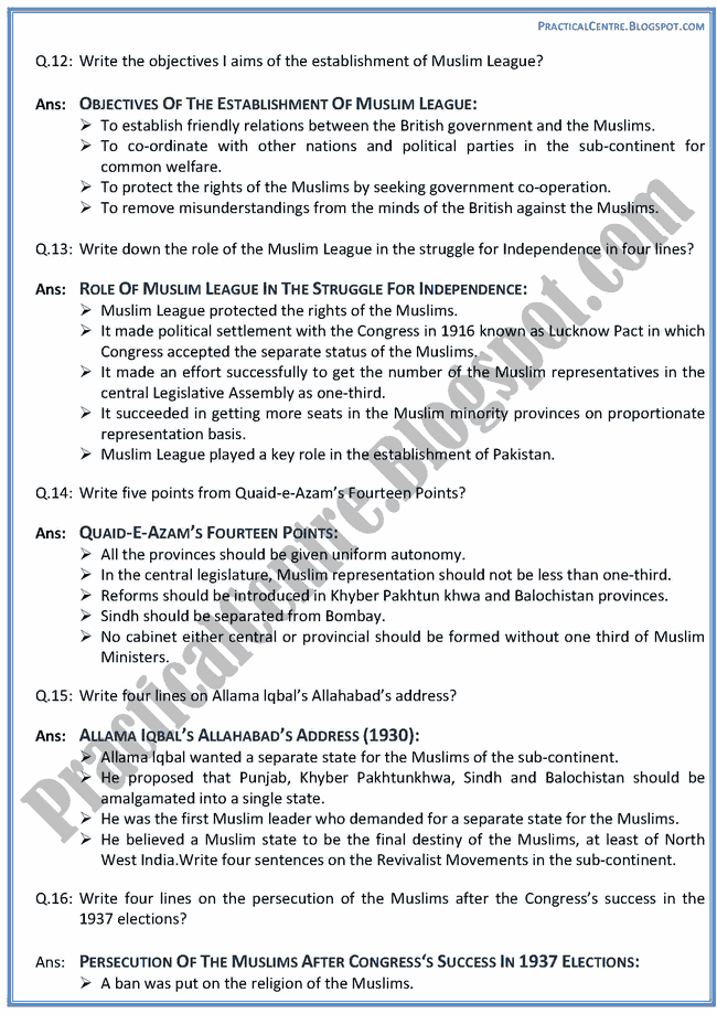 making-of-pakistan-short-question-answers-pakistan-studies-9th