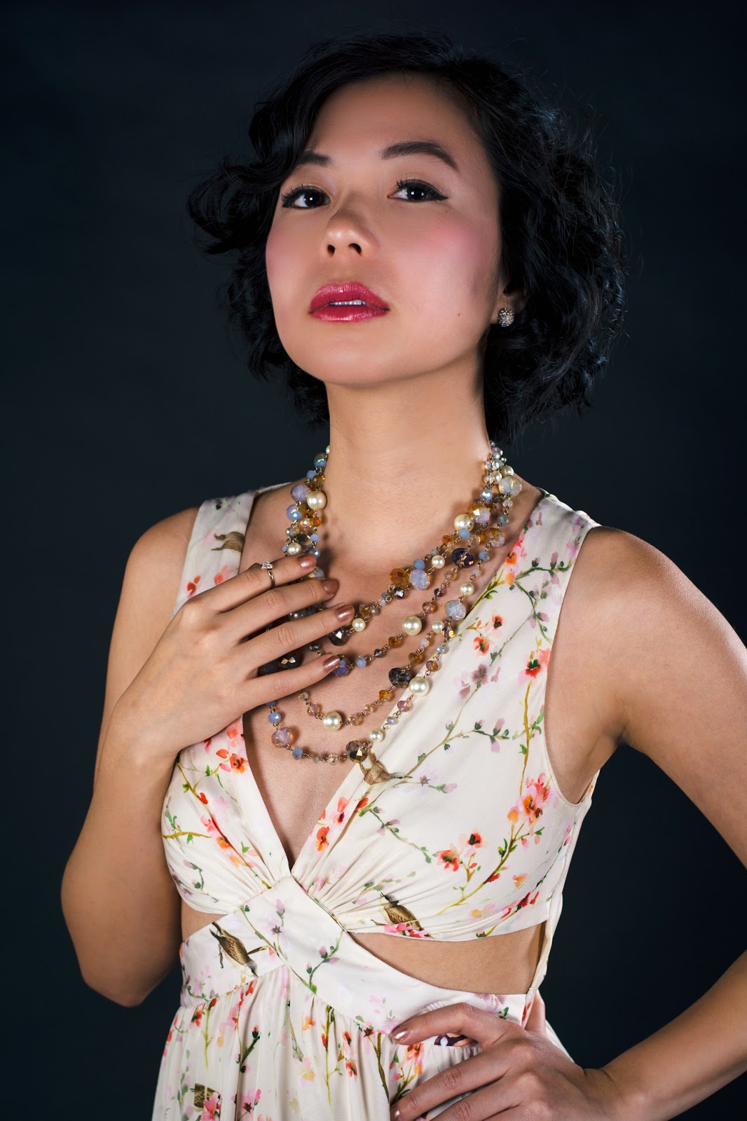 zara floral print cutout maxi dress beads necklace fashion