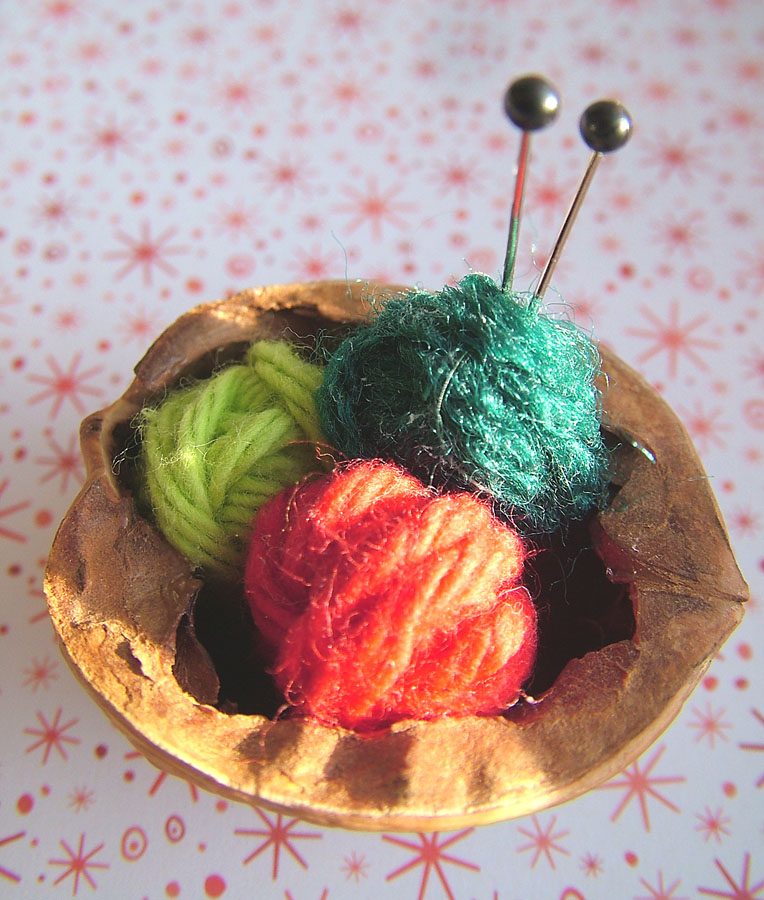 small world land Day 2 Walnut Shell Knitting Basket Ornament
