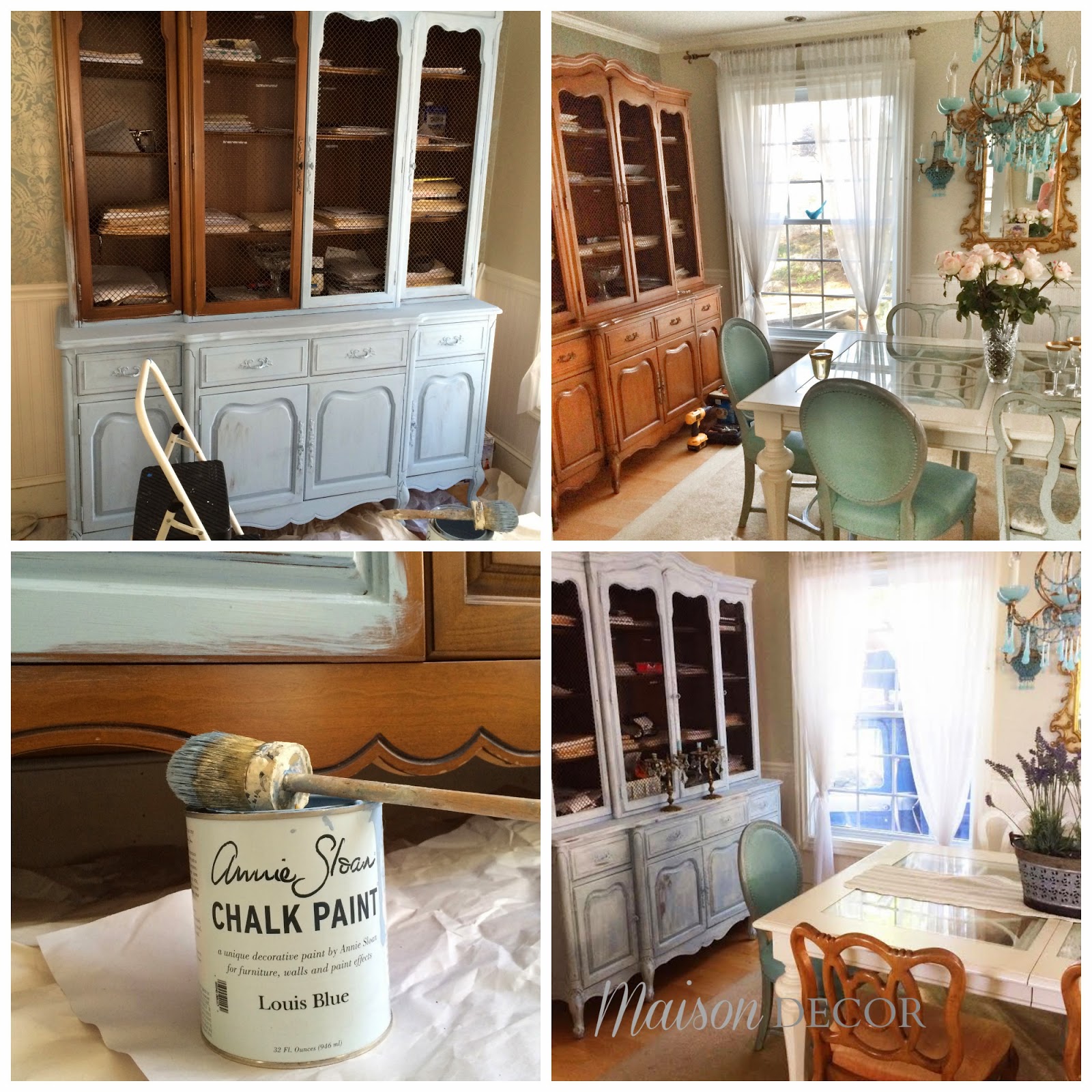 French Provincial China Cabinet in Louis Blue