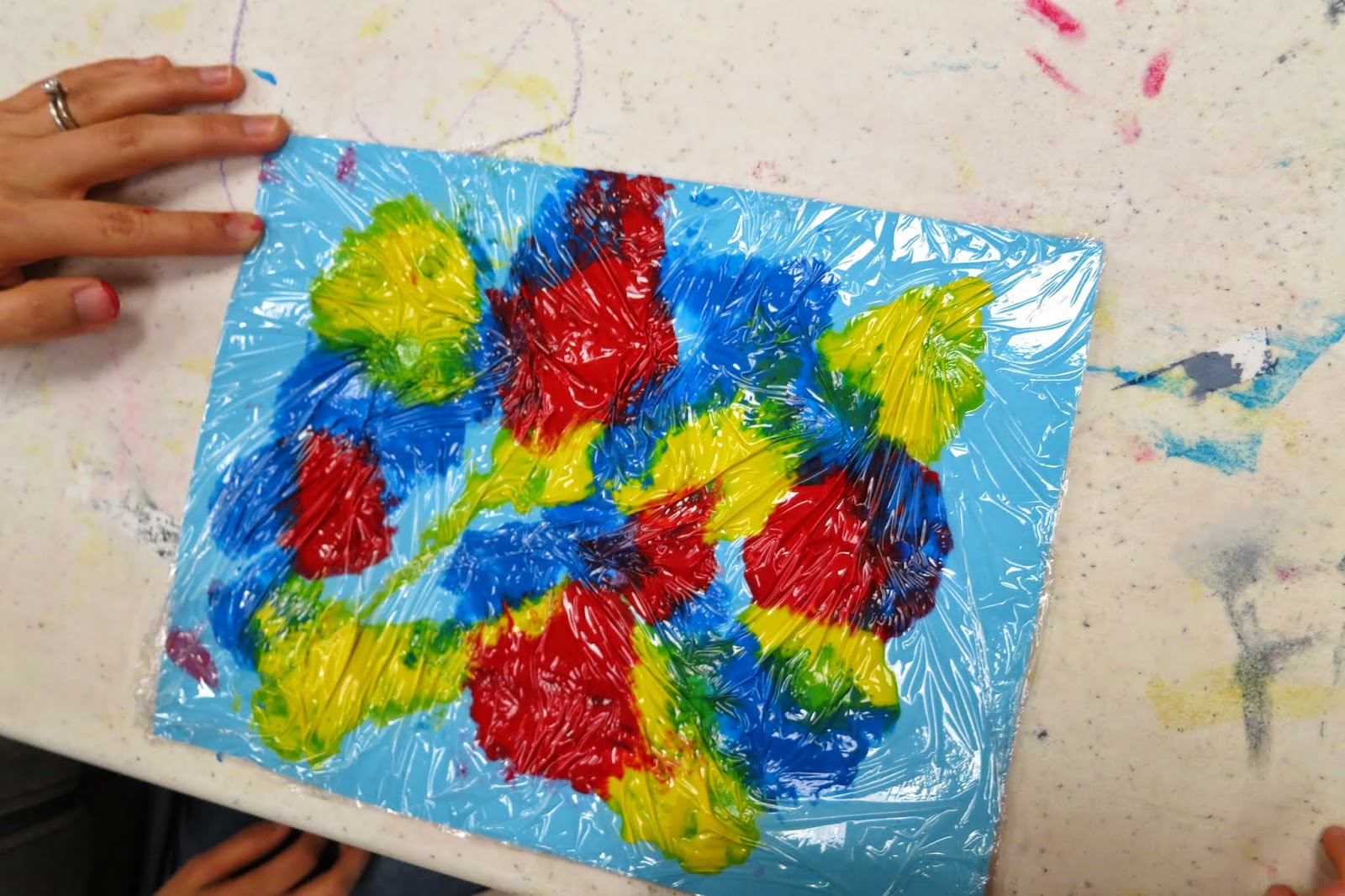 Toddler Art Class Cling Wrap Painting library makers