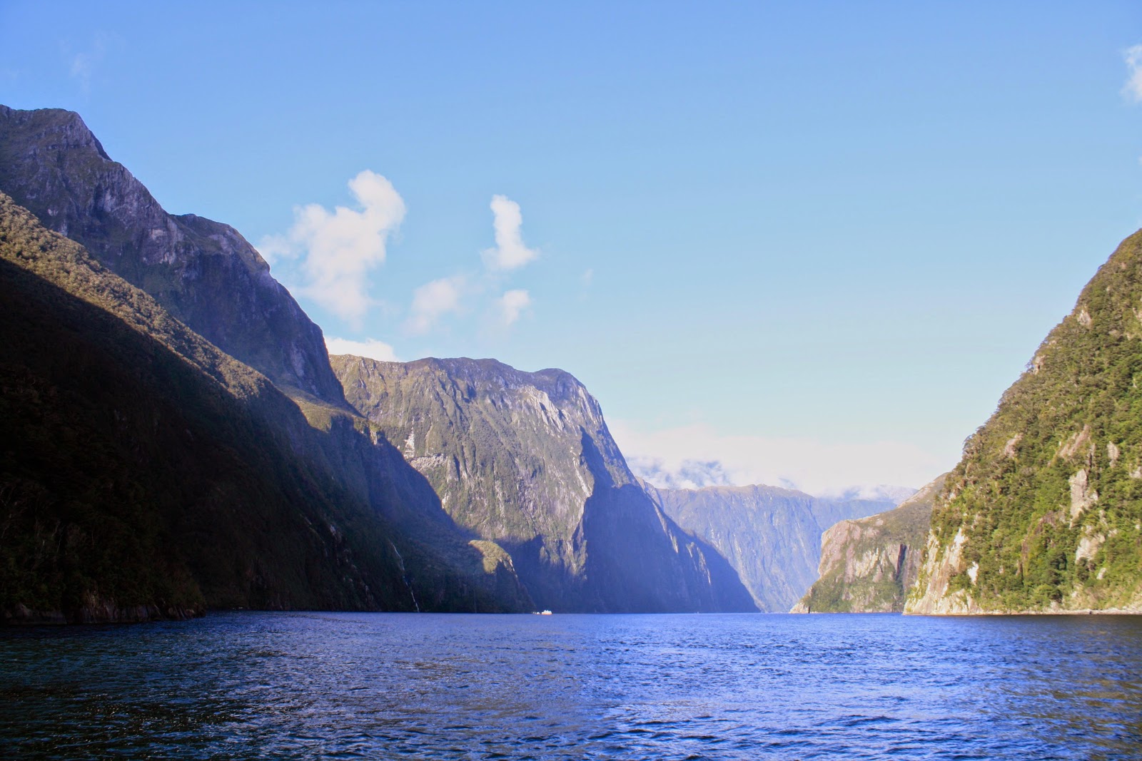 Steep hills carved out by glaciers in Milford Sound.