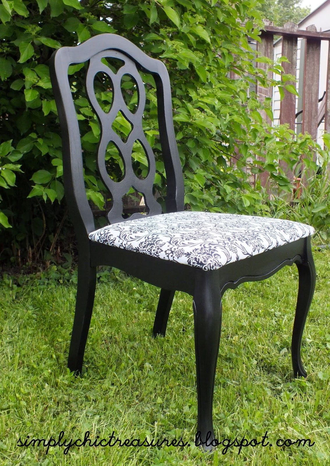 simply chic treasures Black and White Damask Chair (Or the chair that