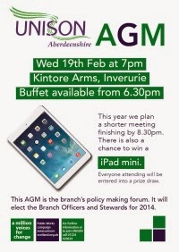 Branch AGM 2014 Come along and hear what the Branch is doing for members at this time of cuts and falling living standards and get a chance to win an iPad Mini