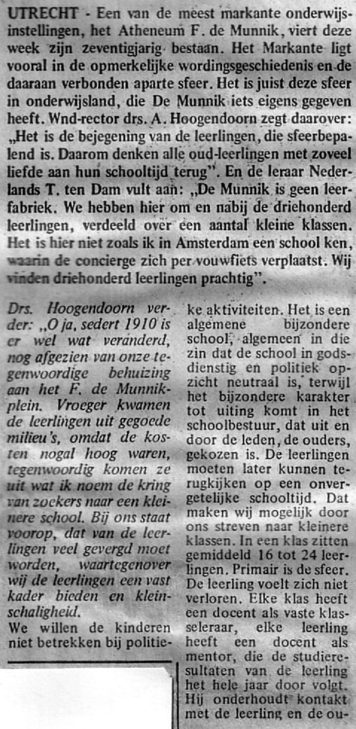 Krantenartikel in het Utrechts Nieuwsblad van 10 oktober 1980