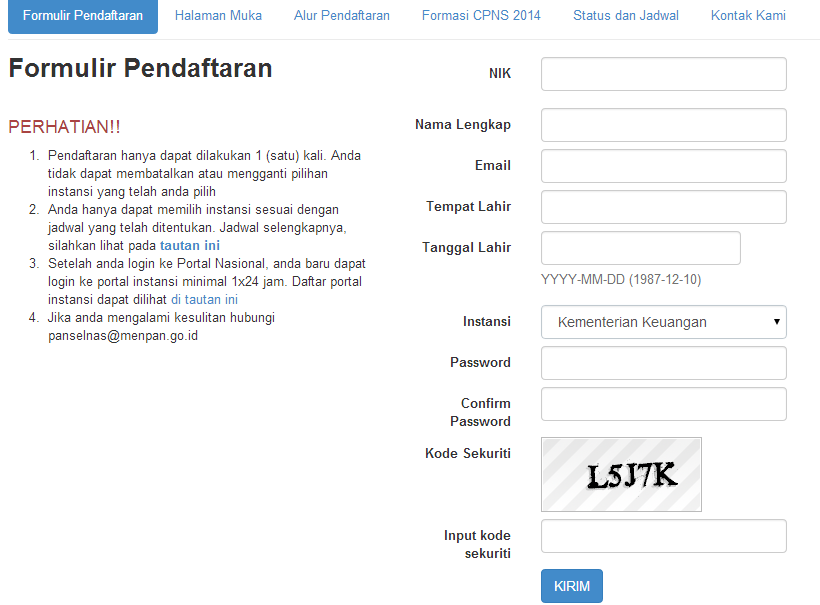Formulir Pendaftaran CPNS Online Panselnas 2014 Formulir Pendaftaran CPNS Online Panselnas 2014