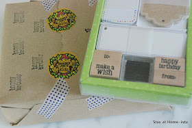 craft paper as wrapping paper, washi tape, stickers and stamps. Such an easy way to wrap a birthday gift!