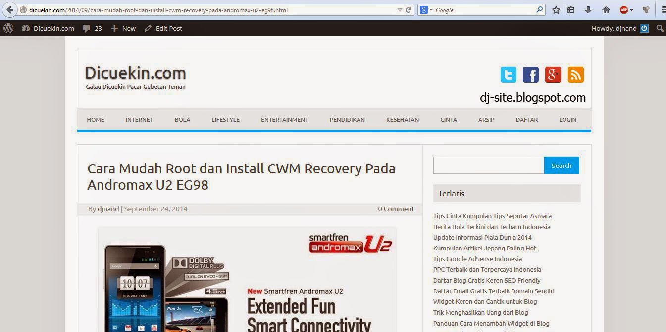 Cara Daftar dan Ngeblog Gratis di Situs Dicuekin.com - DJ Site