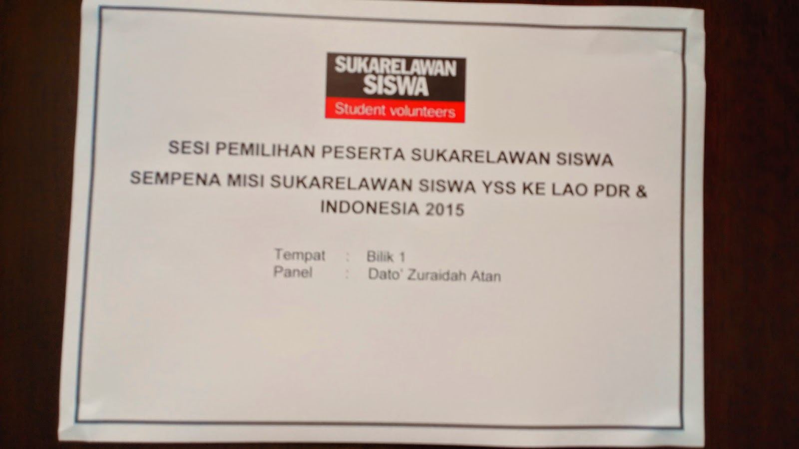 Temuduga Yayasan Sukarelawan Siswa Misi Kemanusiaan Ke Laos Indonesia