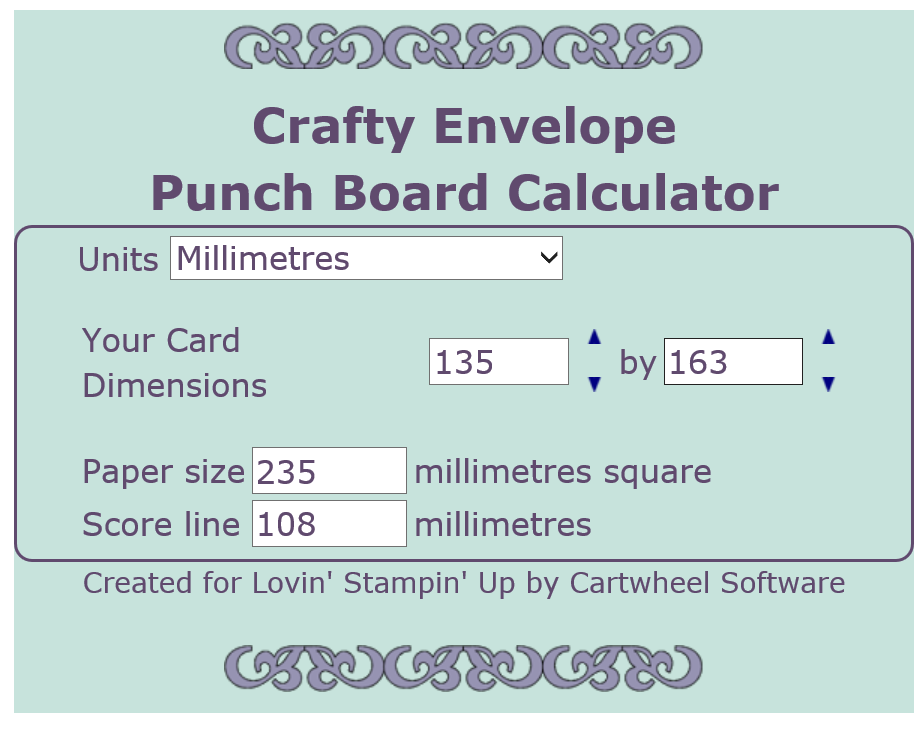 Envelope Punch Board Size Chart