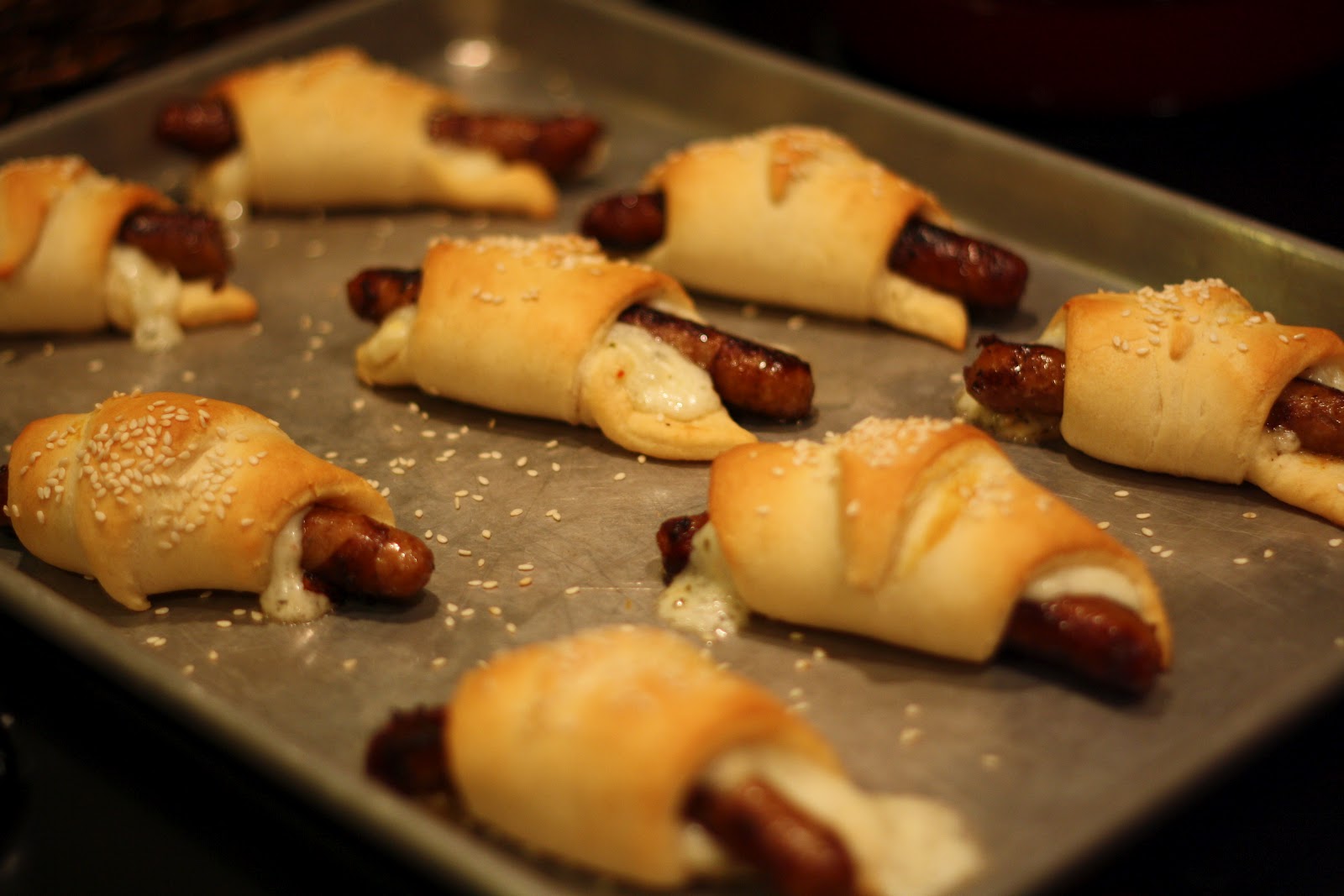 Making Mama's Kitchen Sausage Crescent Wraps with Mustard & Pepperjack