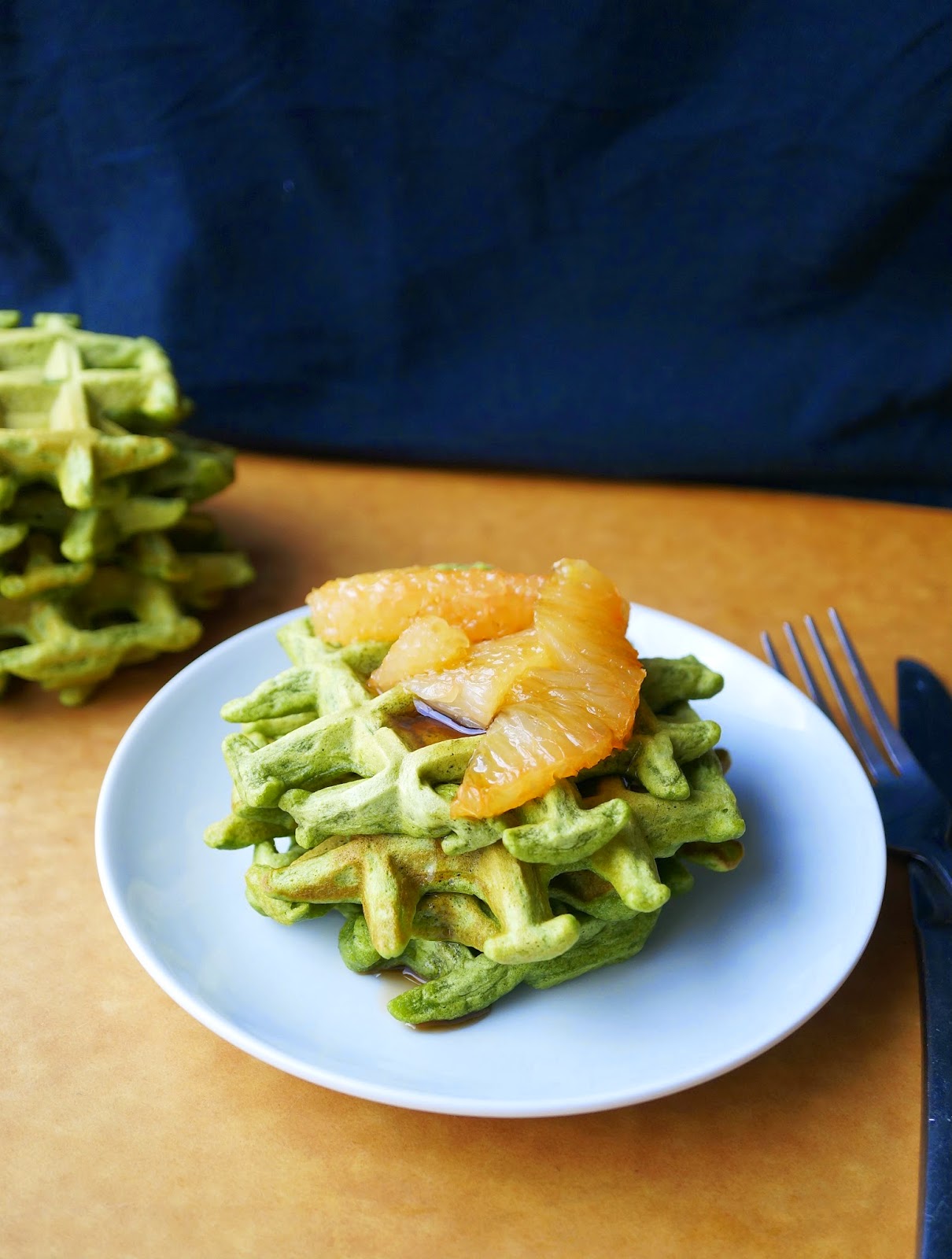 Miss Hangrypants Matcha Mochi Waffles with Maple Grapefruit Syrup