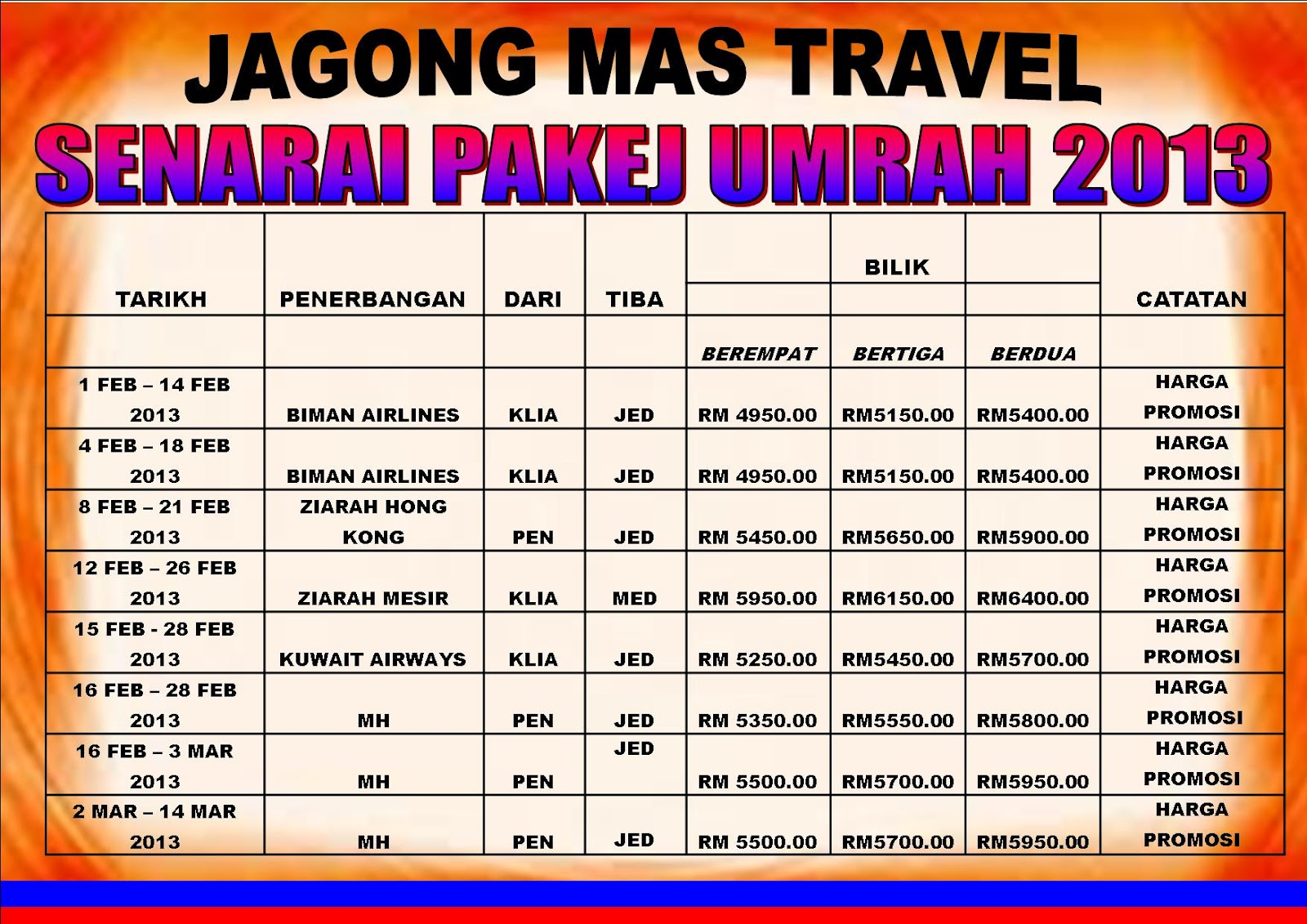 SENARAI PAKEJ UMRAH 2013
