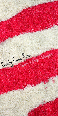 How to make rice that smells just like a candy cane for Christmas sensory play.