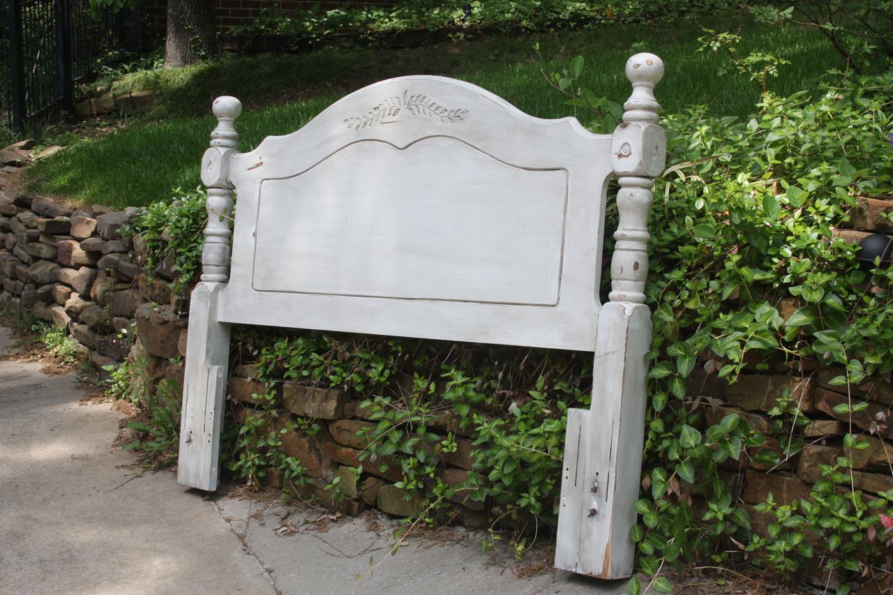 The Painted Paisley Double/Queen Headboard {distressed white glazed}