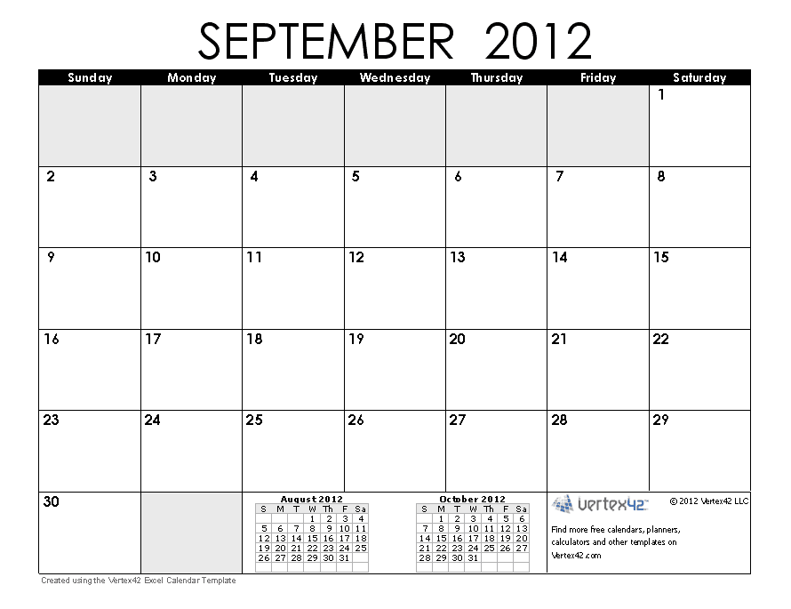 CALENDAR 2012 Free Printable Calendar September 2012