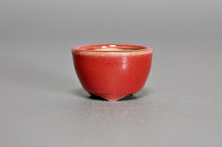 赤釉丸盆栽鉢（Red glaze bonsai pot）h2154