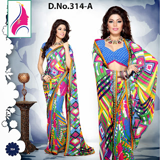 Designer Georgette printed saree with multi color sari 314A