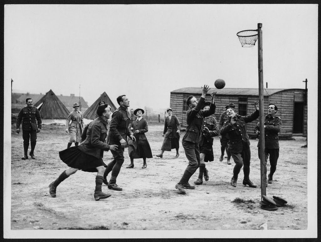 Recovering soldiers play basketball, ca. 1918 vintage everyday