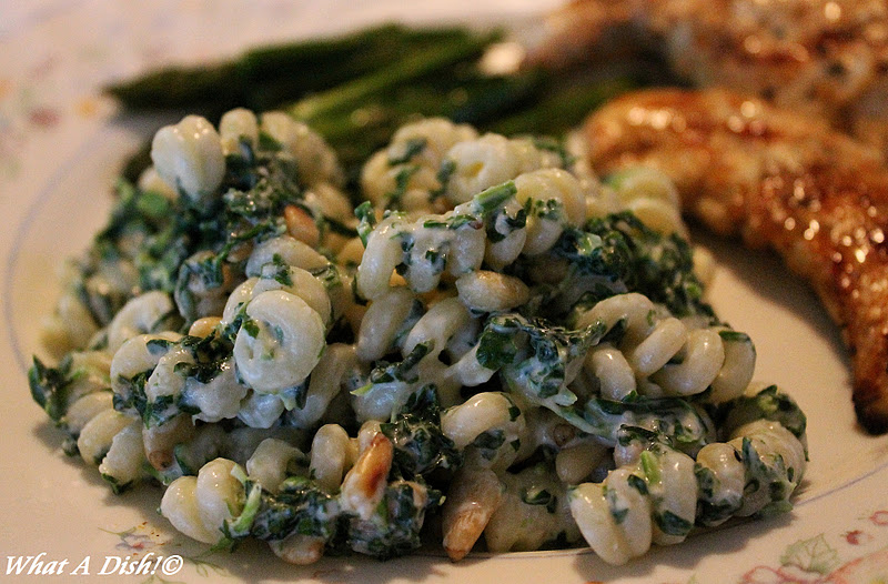 What A Dish! Pasta with Mascarpone, Lemon, Spinach & Pine Nuts