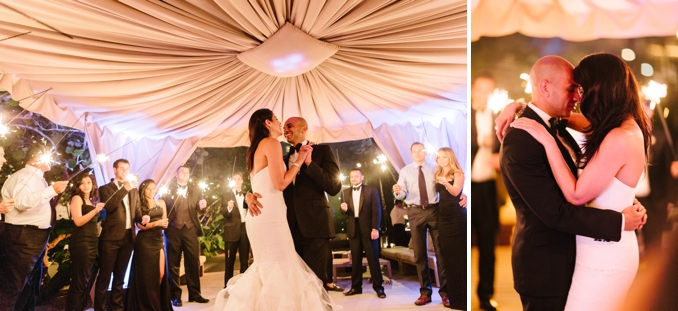 the bride and groom's first dance surrounded by sparklers
