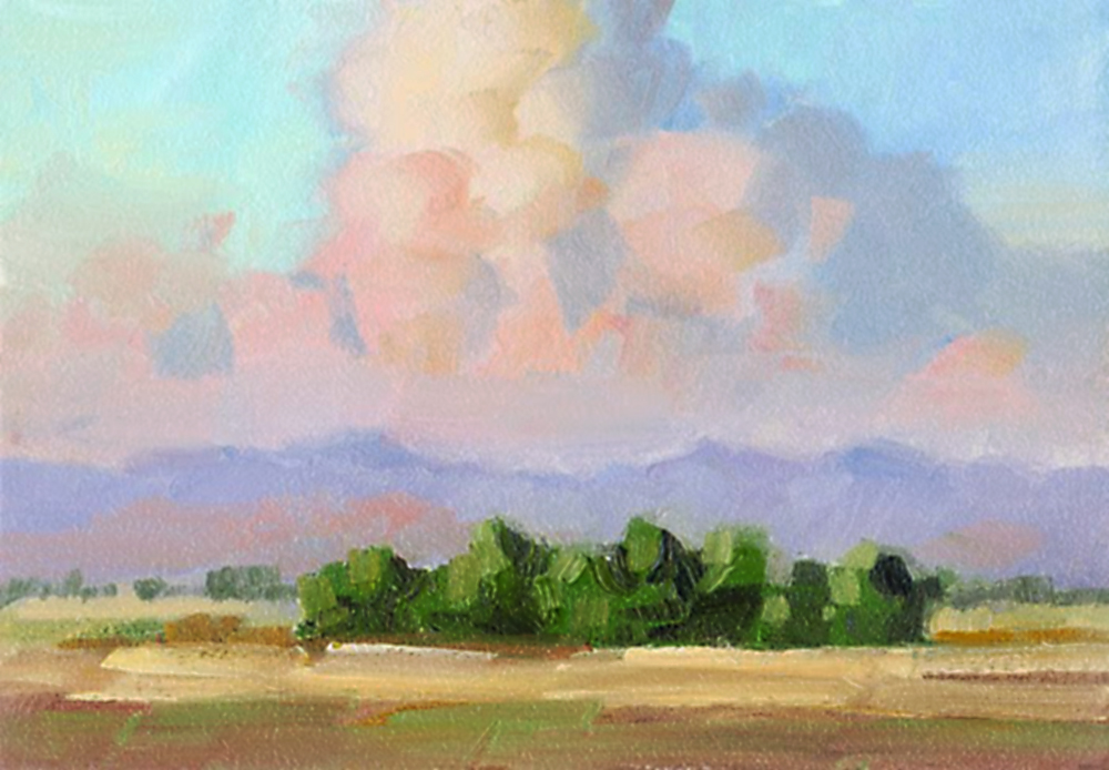 TOM BROWN FINE ART BILLOWING CLOUDS, TOM BROWN PLEIN AIR PAINTING