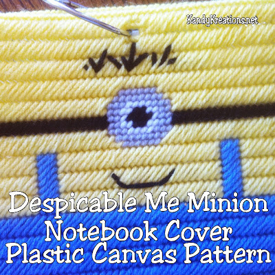 Make your own notebook cover using this fun, free plastic canvas pattern.  You can use your own Despicable Me Minion to cover your favorite recipe book, notebook, blog planner, or journal with this quick and easy pattern.