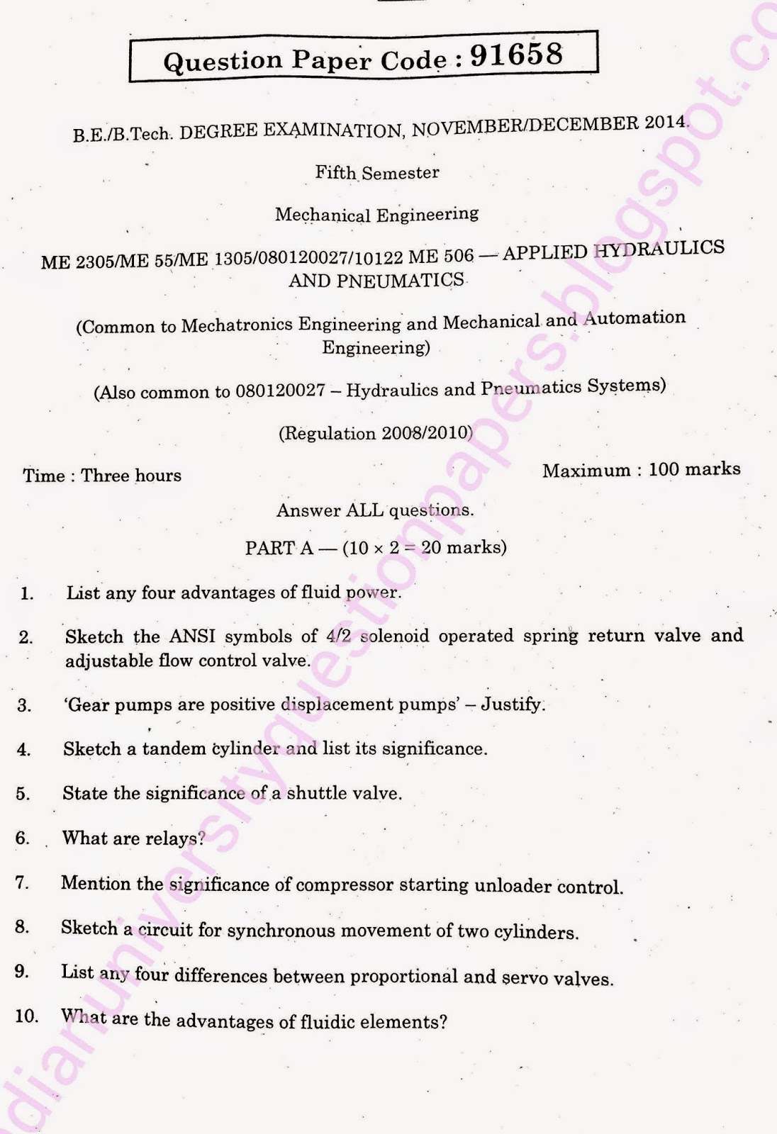 ME 2305, ME 55, ME 1305, 080120027, 10122 ME 506 Applied Hydraulics