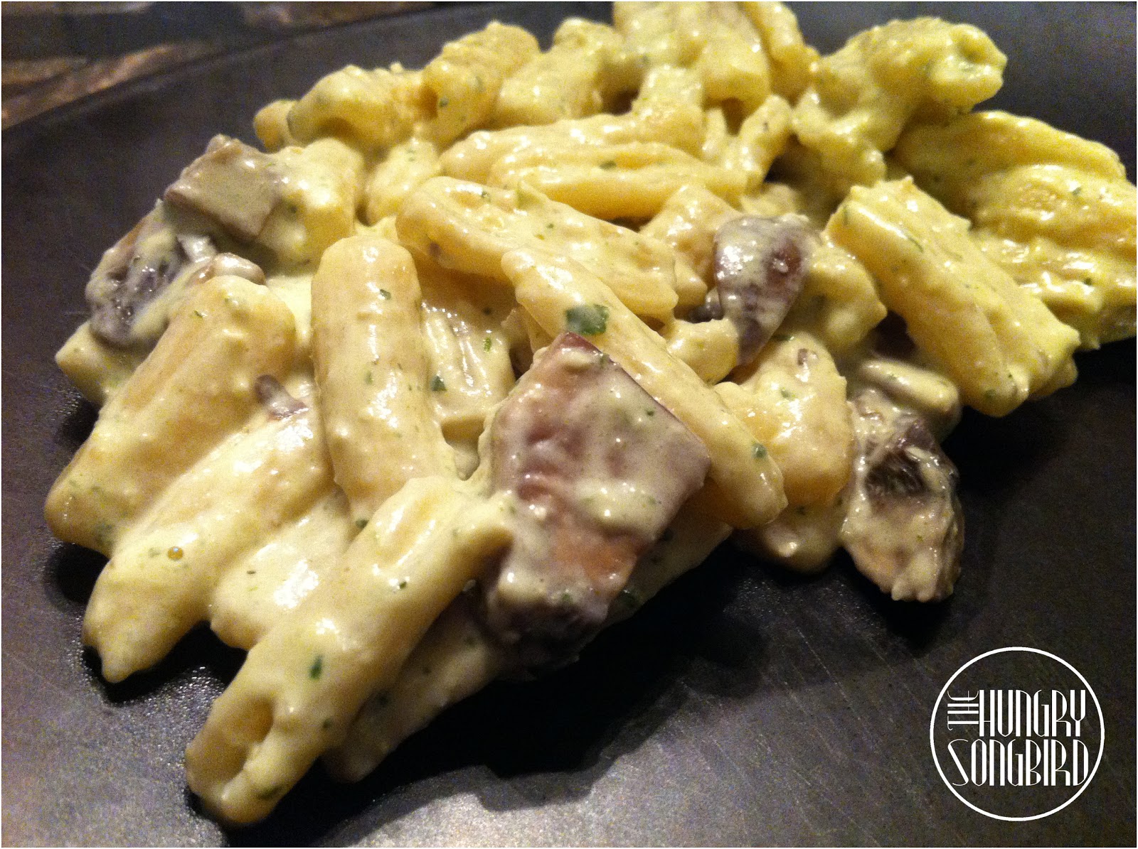 The Hungry Songbird Arugula Pesto Cream Sauce with Portobello Mushrooms