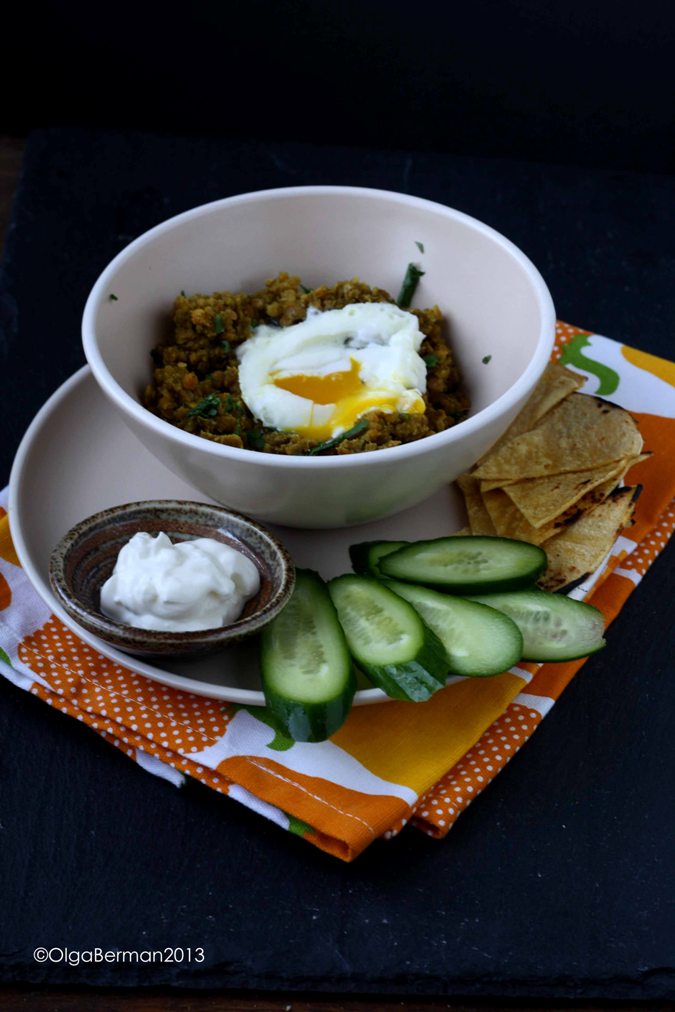 Mango & Tomato Curried Lentils with a Poached Egg