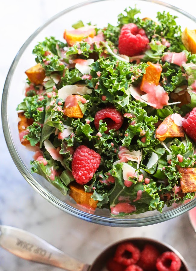 Amanda k. by the Bay Kale Salad with Roasted Yams and Raspberry Dressing