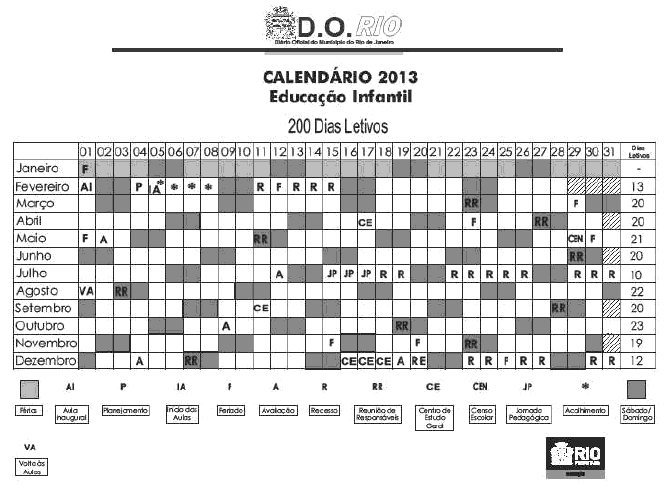 CALENDÁRIO EDUCAÇÃO INFANTIL 2013