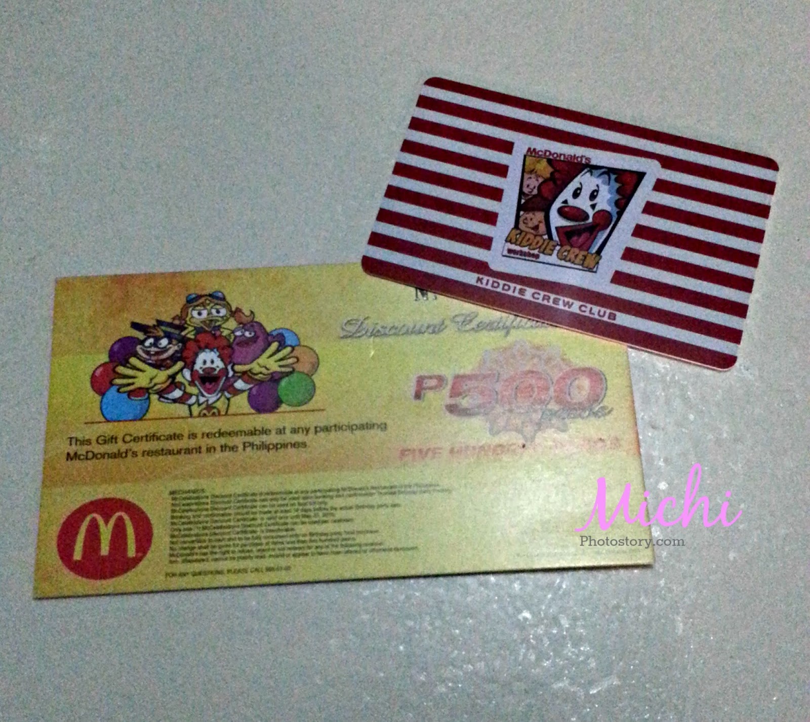 michi photostory mcdonalds kiddie crew club card mcdonald gift certificates