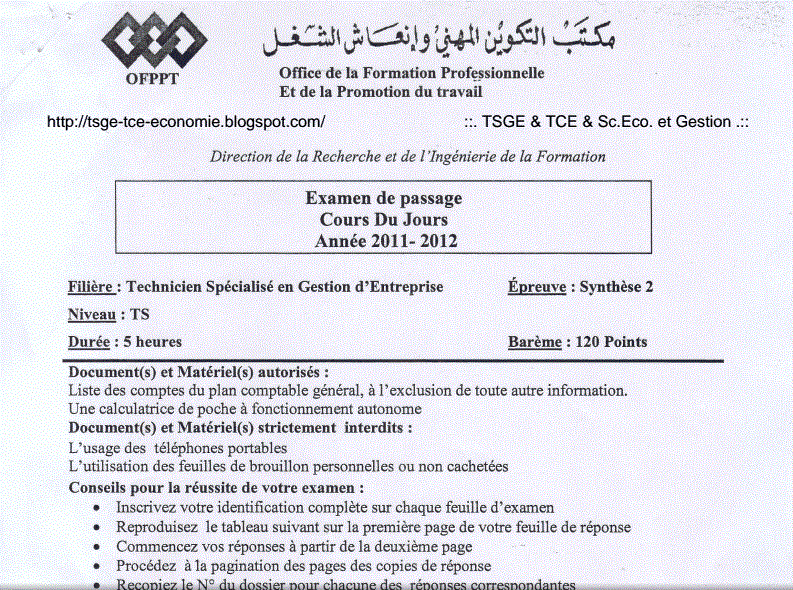 Examen De Passage 2012 TSGE Synthèse 2 Examen+passage+tsge+2011+2012+V2