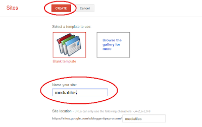 Naming a Google Sites website for Blogger mp3 files