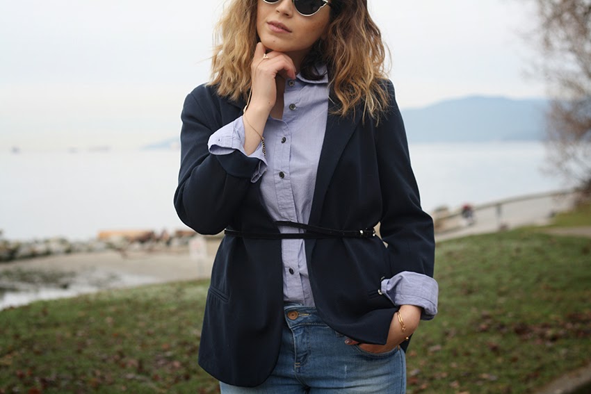blazer and over the knee boots